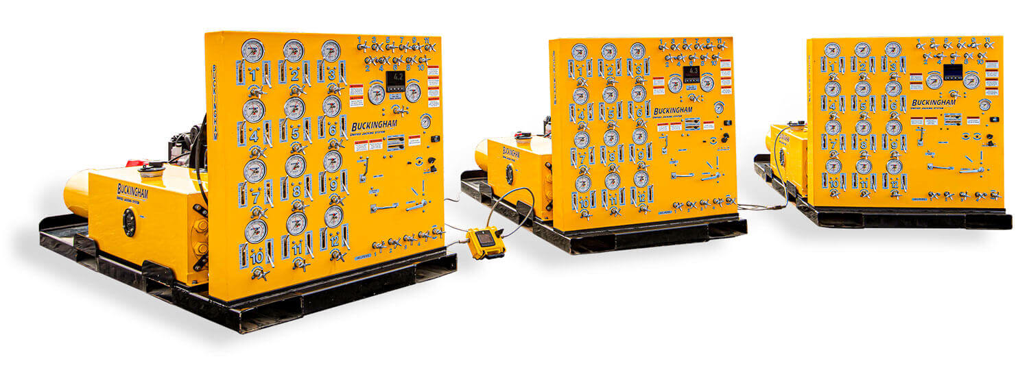 Three Buckingham Unified Jacking Machines are linked by SmartJack™ System